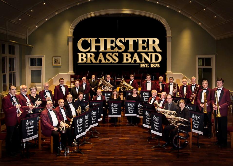Chester Brass Band - group shot w logo